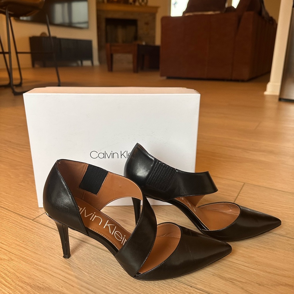 Calvin Klein Black Pointed Leather Heels